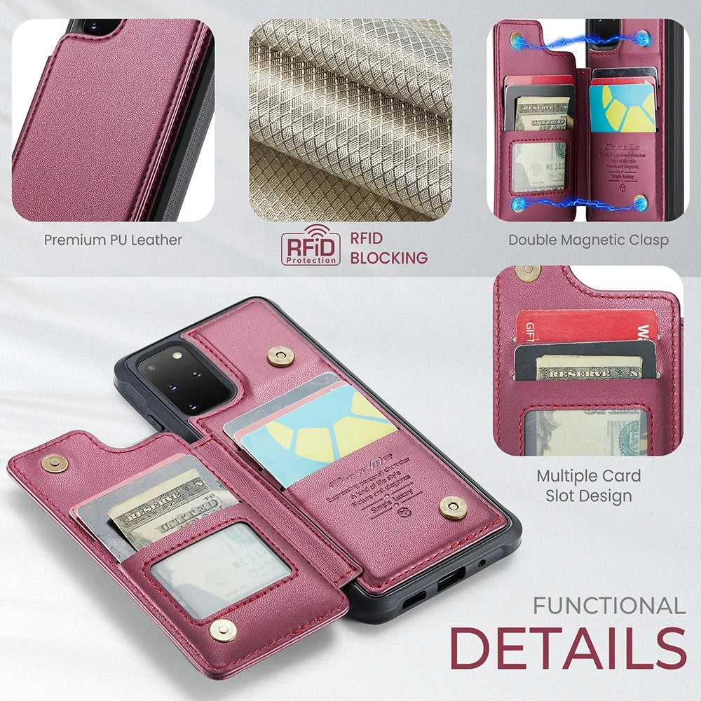 For Samsung Galaxy S20 Plus 5G / S20 Plus 4G Phone Case CASEME C22 Leather Back Cover with RFID Blocking Card Slots - Red - 5