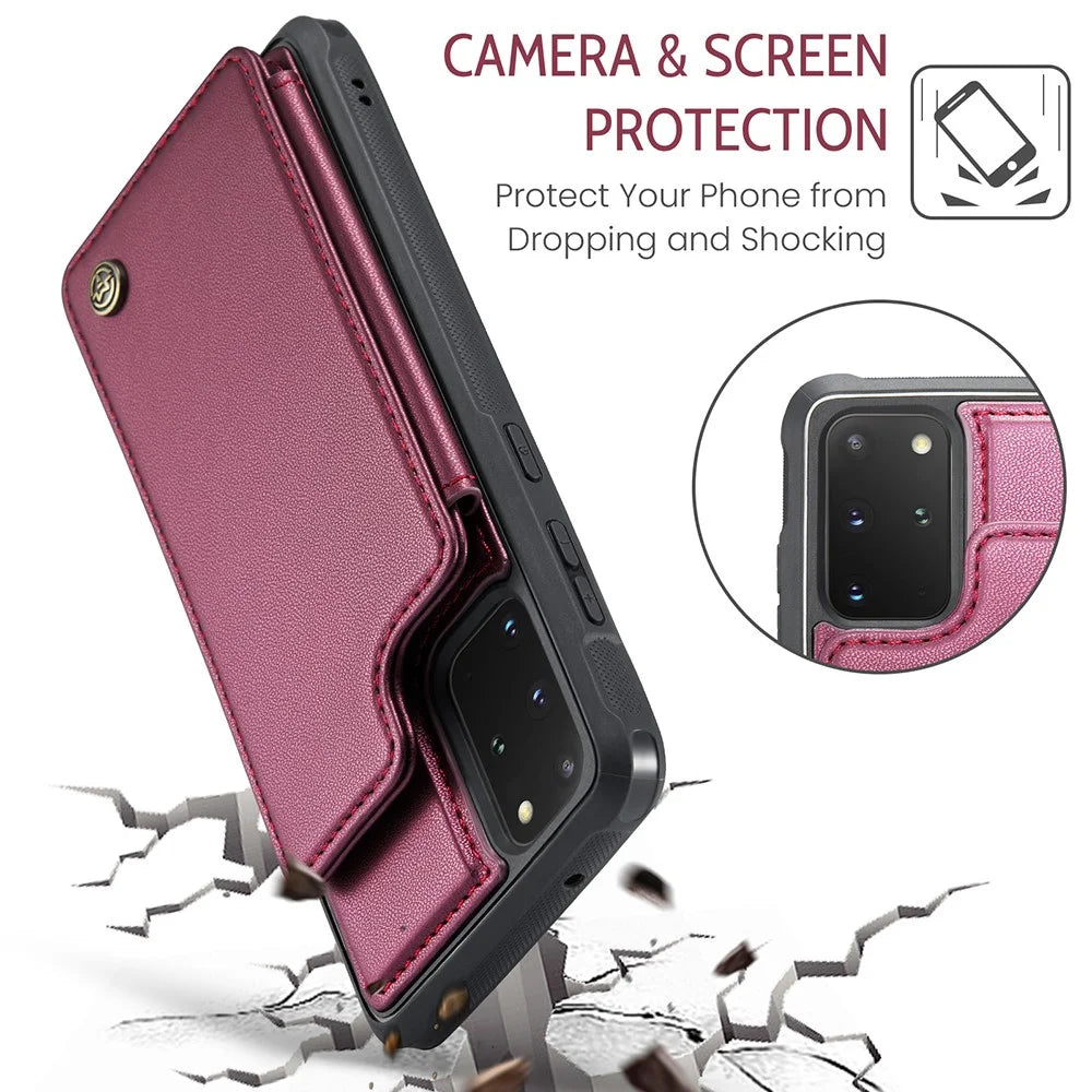 For Samsung Galaxy S20 Plus 5G / S20 Plus 4G Phone Case CASEME C22 Leather Back Cover with RFID Blocking Card Slots - Red - 6