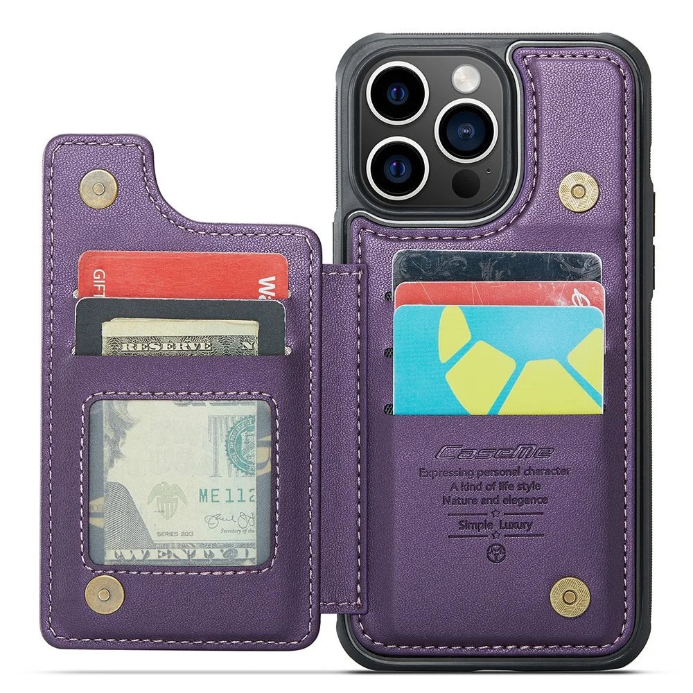 For iPhone 14 Pro Max Phone Case CASEME C22 Leather Back Cover with RFID Blocking Card Slots - Purple - 2