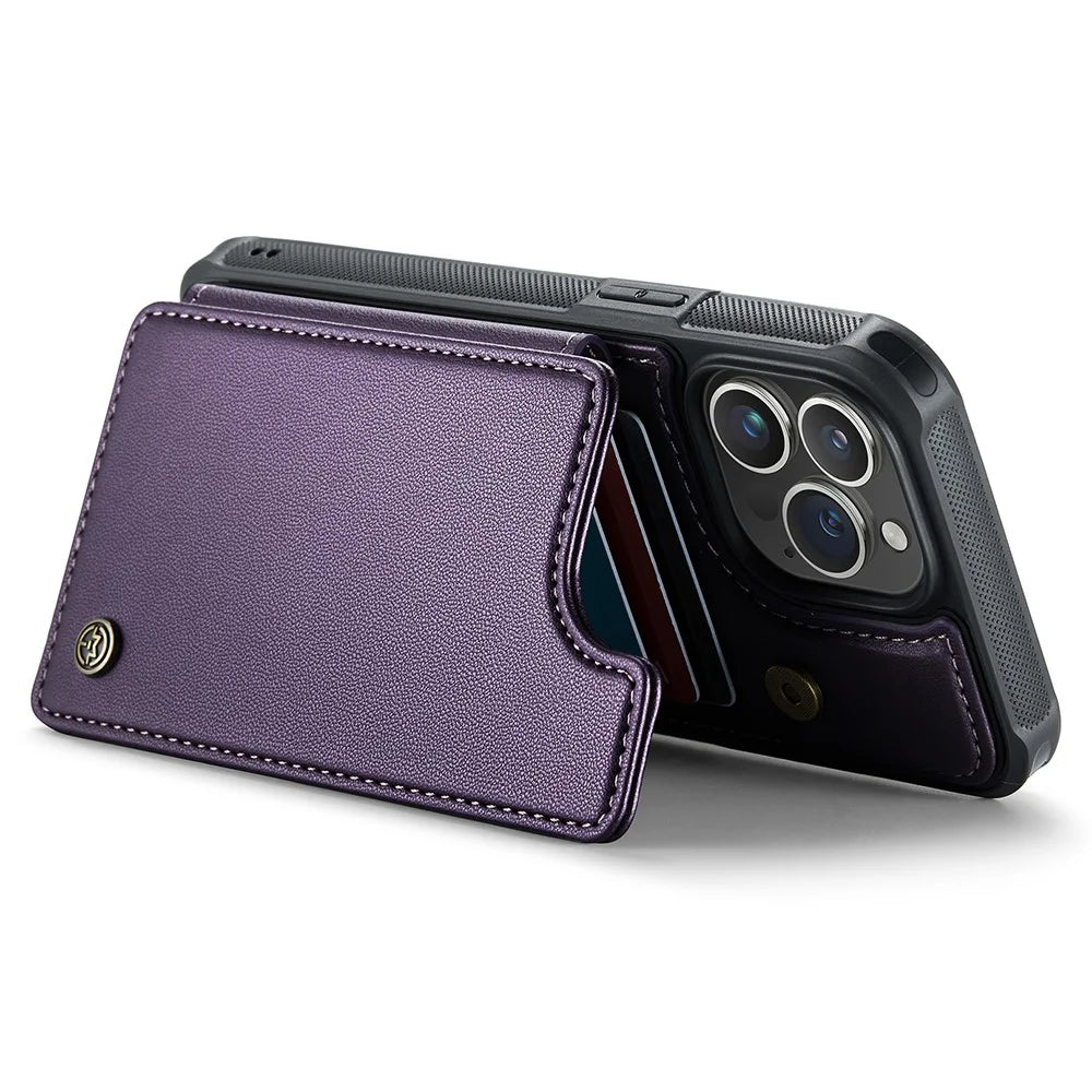 For iPhone 14 Pro Max Phone Case CASEME C22 Leather Back Cover with RFID Blocking Card Slots - Purple - 3