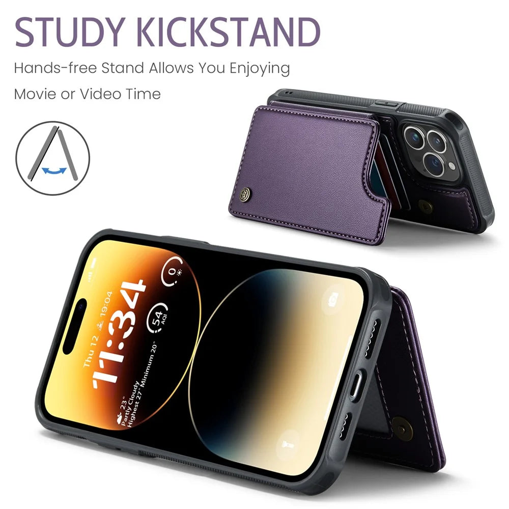 For iPhone 14 Pro Max Phone Case CASEME C22 Leather Back Cover with RFID Blocking Card Slots - Purple - 7