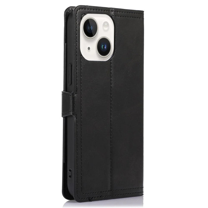 For iPhone 15 Phone Case Wallet Zipper Pocket Shockproof PU Leather Shell Flip Stand Phone Cover - Black - 7