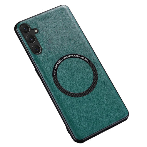 For Samsung Galaxy S23 FE Magnetic Phone Case PU Leather Coated TPU Cover Magnetic Case - Green - 1