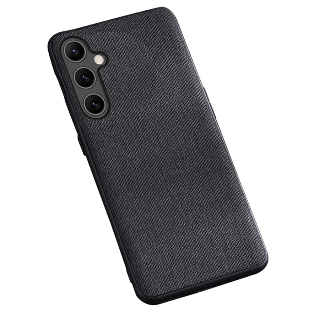 For Samsung Galaxy S23 FE Cell Phone Case Cloth+Hard PC Protective Shell Anti-scratch Phone Cover - Black - 1