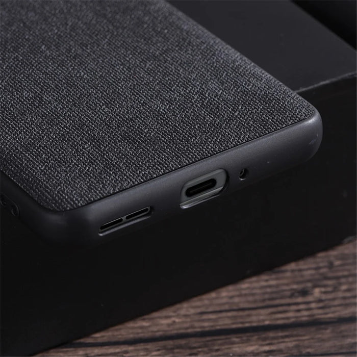 For Samsung Galaxy S23 FE Cell Phone Case Cloth+Hard PC Protective Shell Anti-scratch Phone Cover - Black - 3