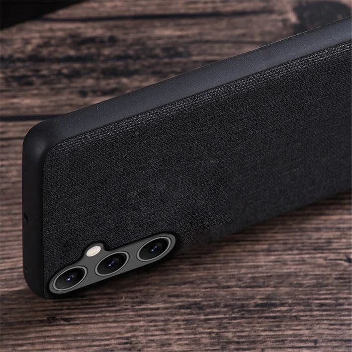 For Samsung Galaxy S23 FE Cell Phone Case Cloth+Hard PC Protective Shell Anti-scratch Phone Cover - Black - 5