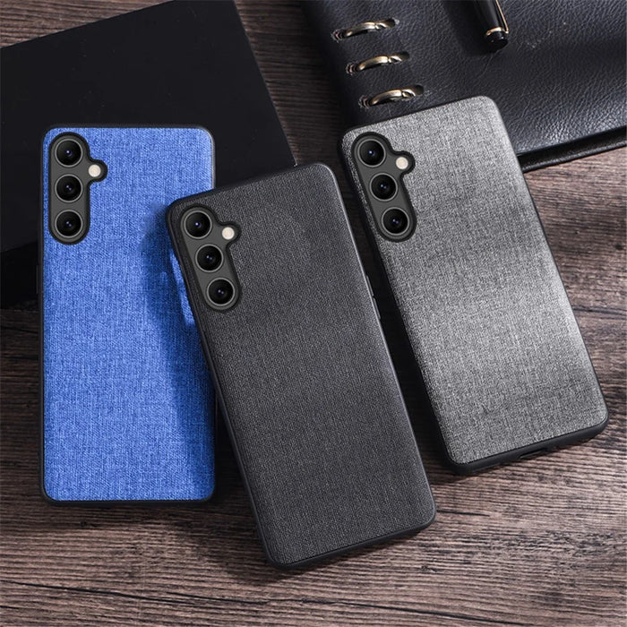 For Samsung Galaxy S23 FE Cell Phone Case Cloth+Hard PC Protective Shell Anti-scratch Phone Cover - Black - 6