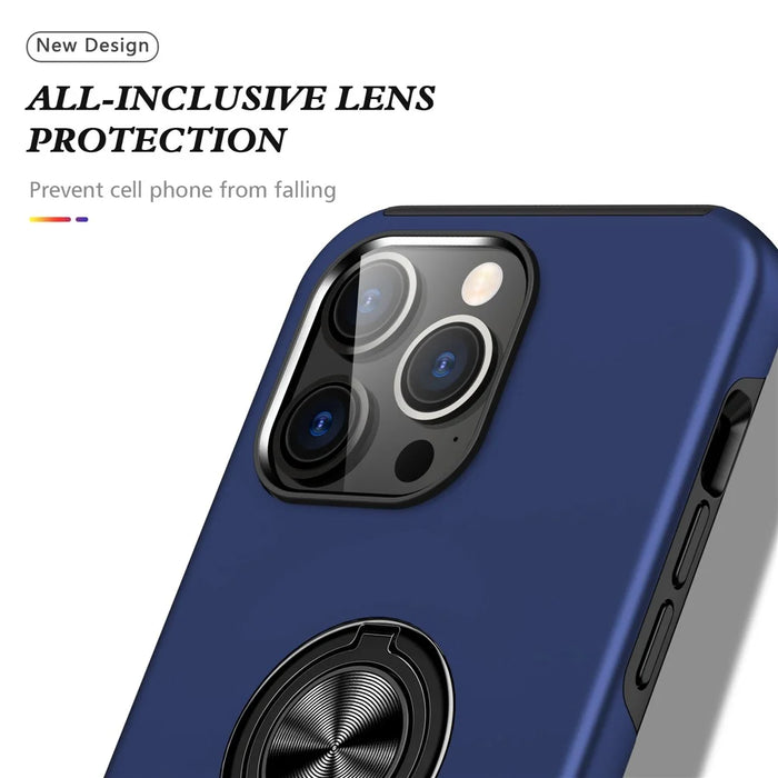 For iPhone 15 Pro Max Ring Holder Kickstand Phone Cover PC+TPU Anti-drop Back Case - Blue - 6