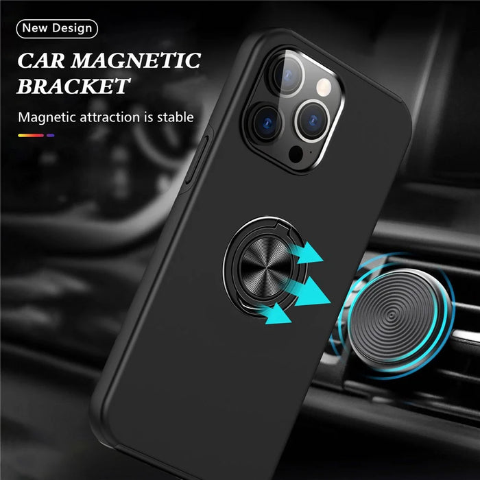 For iPhone 15 Pro Anti-drop Phone Case Ring Holder Kickstand PC+TPU Phone Back Cover - Black - 2
