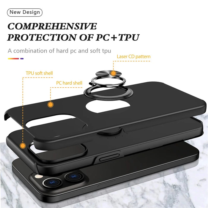 For iPhone 15 Pro Anti-drop Phone Case Ring Holder Kickstand PC+TPU Phone Back Cover - Black - 4