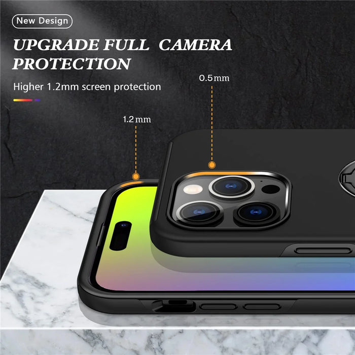 For iPhone 15 Pro Anti-drop Phone Case Ring Holder Kickstand PC+TPU Phone Back Cover - Black - 5