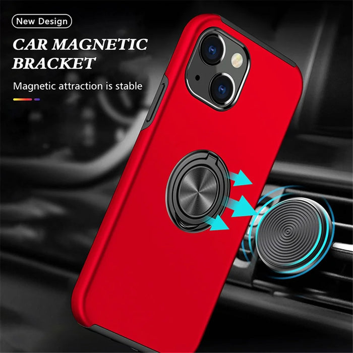 Ring Holder Kickstand PC+TPU Case for iPhone 15 , Drop-proof Protection Phone Cover - Red - 2