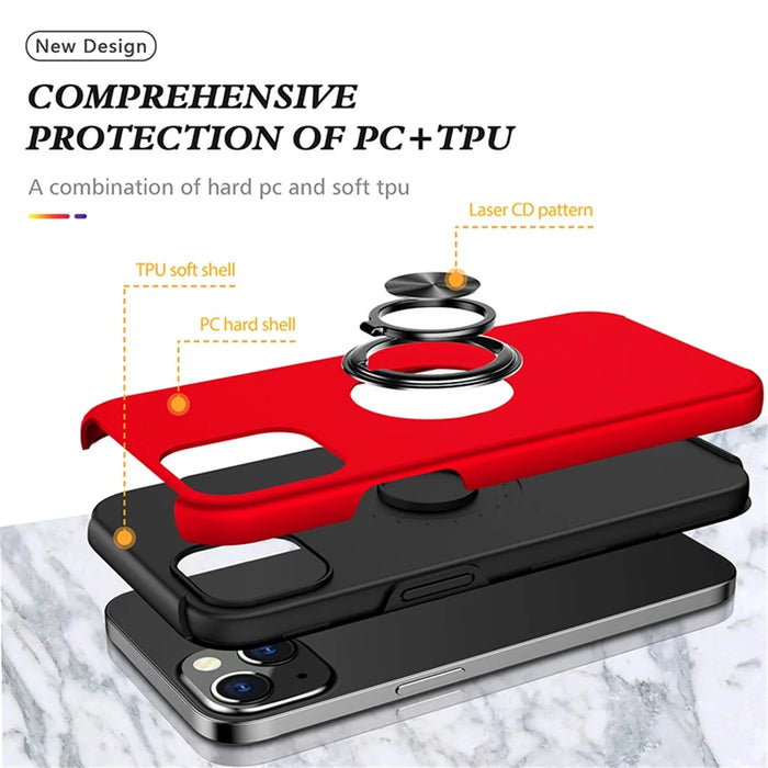 Ring Holder Kickstand PC+TPU Case for iPhone 15 , Drop-proof Protection Phone Cover - Red - 4