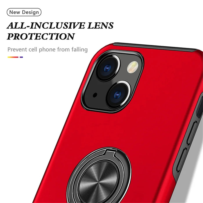 Ring Holder Kickstand PC+TPU Case for iPhone 15 , Drop-proof Protection Phone Cover - Red - 6