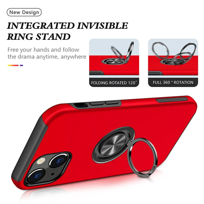 Ring Holder Kickstand PC+TPU Case for iPhone 15 , Drop-proof Protection Phone Cover - Red - 7