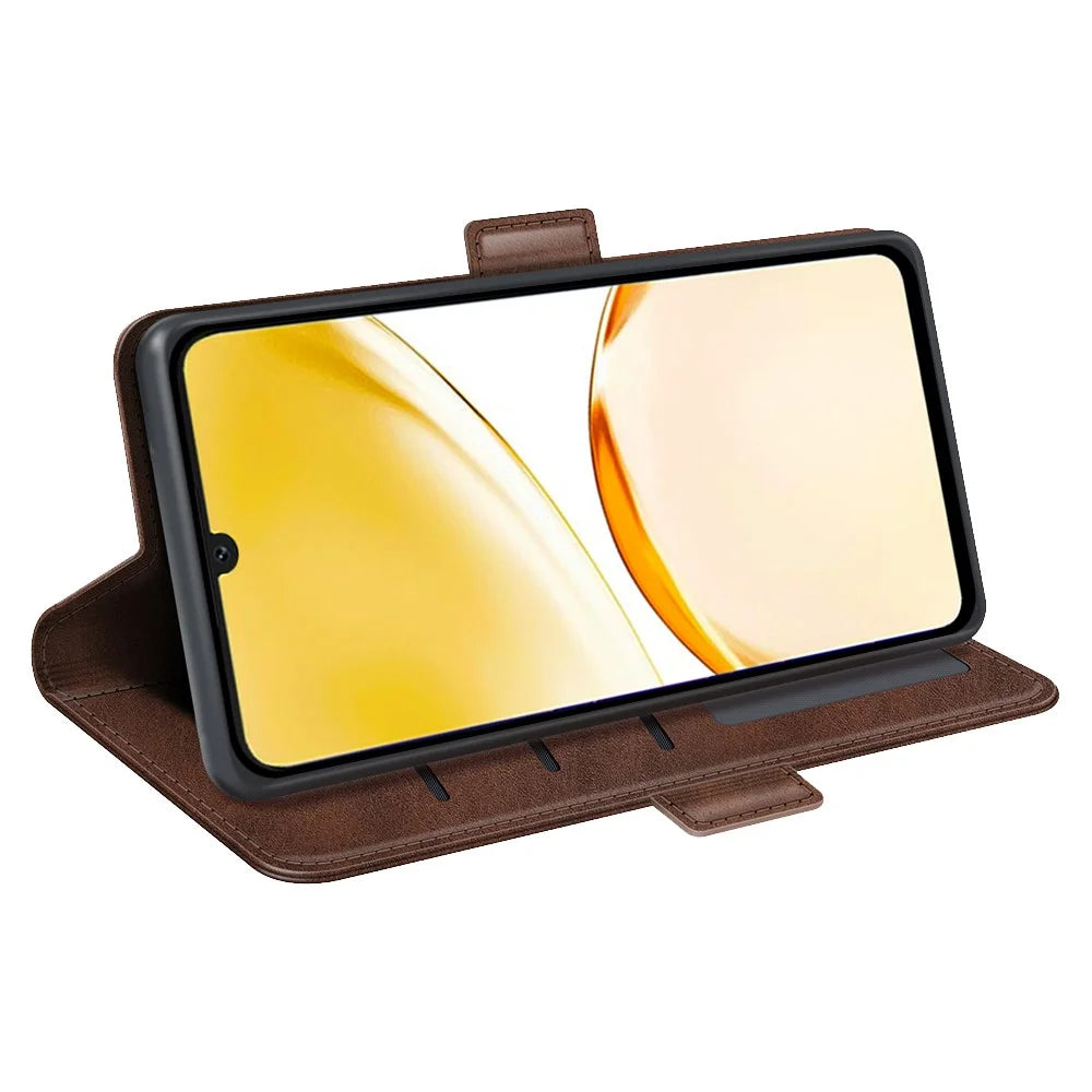 Calf Texture Stand Cover for Realme Narzo N53 4G , Scratch Resistant PU Leather Wallet Phone Case - Brown - 3