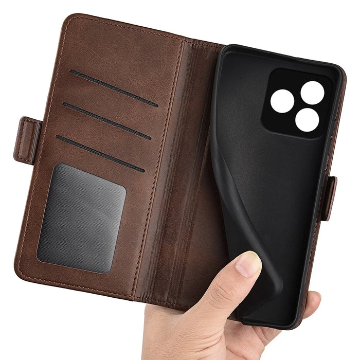 Calf Texture Stand Cover for Realme Narzo N53 4G , Scratch Resistant PU Leather Wallet Phone Case - Brown - 4