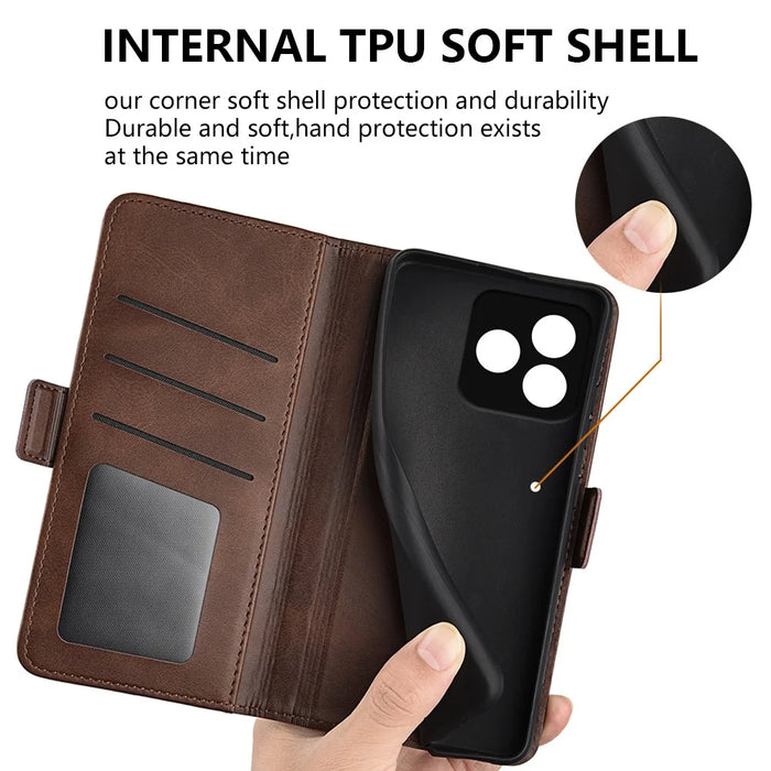 Calf Texture Stand Cover for Realme Narzo N53 4G , Scratch Resistant PU Leather Wallet Phone Case - Brown - 6