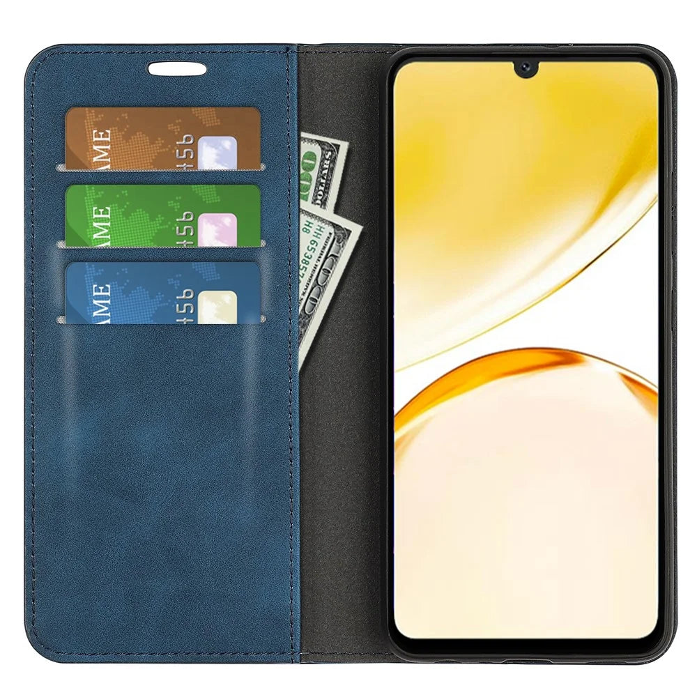 Stand Cover for Realme Narzo N53 4G , PU Leather Wallet Skin-touch Smartphone Flip Case - Blue - 2