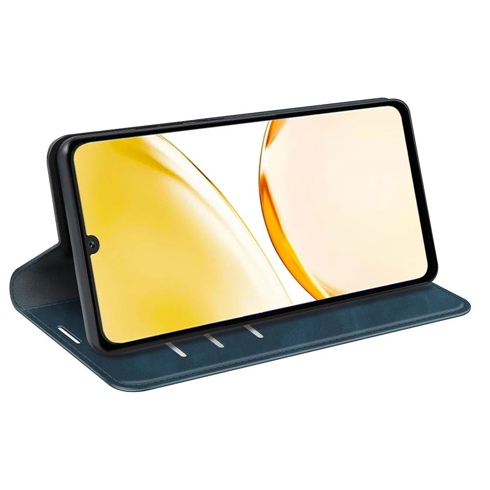 Stand Cover for Realme Narzo N53 4G , PU Leather Wallet Skin-touch Smartphone Flip Case - Blue - 3
