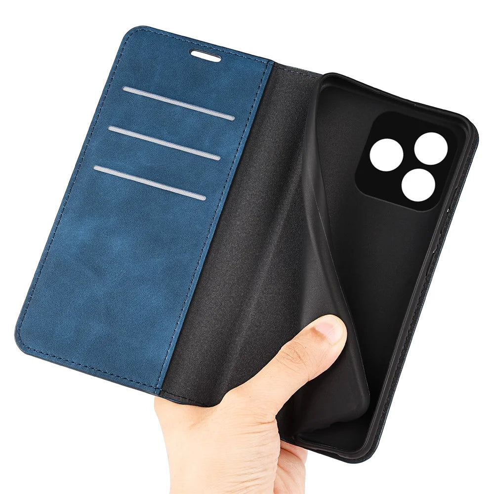 Stand Cover for Realme Narzo N53 4G , PU Leather Wallet Skin-touch Smartphone Flip Case - Blue - 4