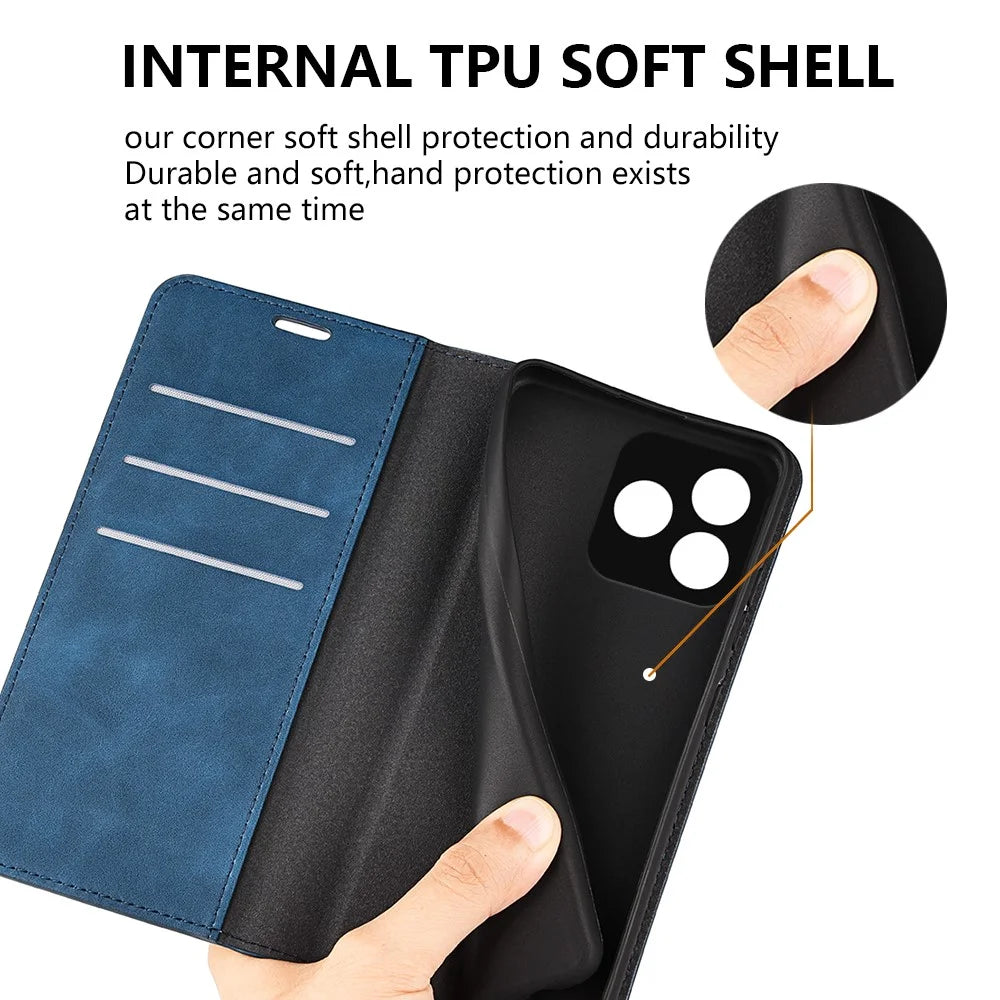 Stand Cover for Realme Narzo N53 4G , PU Leather Wallet Skin-touch Smartphone Flip Case - Blue - 6