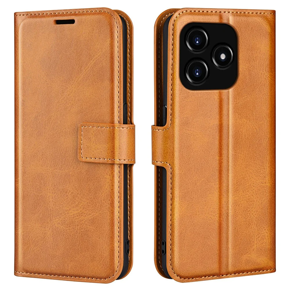 For Realme Narzo N53 4G Protective Case Wallet Stand Calf Texture PU Leather Phone Cover - Yellow - 1