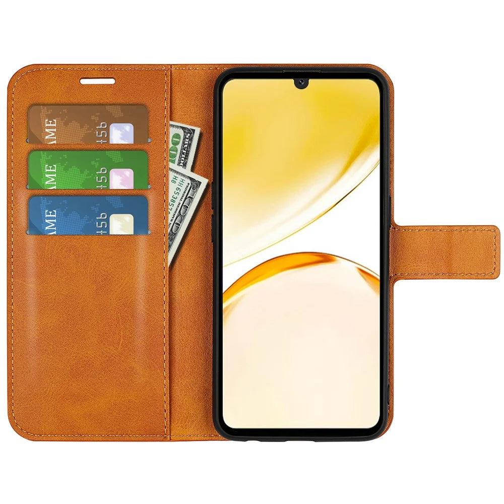 For Realme Narzo N53 4G Protective Case Wallet Stand Calf Texture PU Leather Phone Cover - Yellow - 2