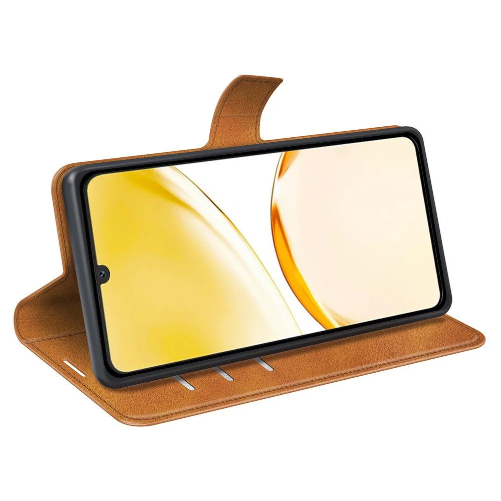 For Realme Narzo N53 4G Protective Case Wallet Stand Calf Texture PU Leather Phone Cover - Yellow - 3