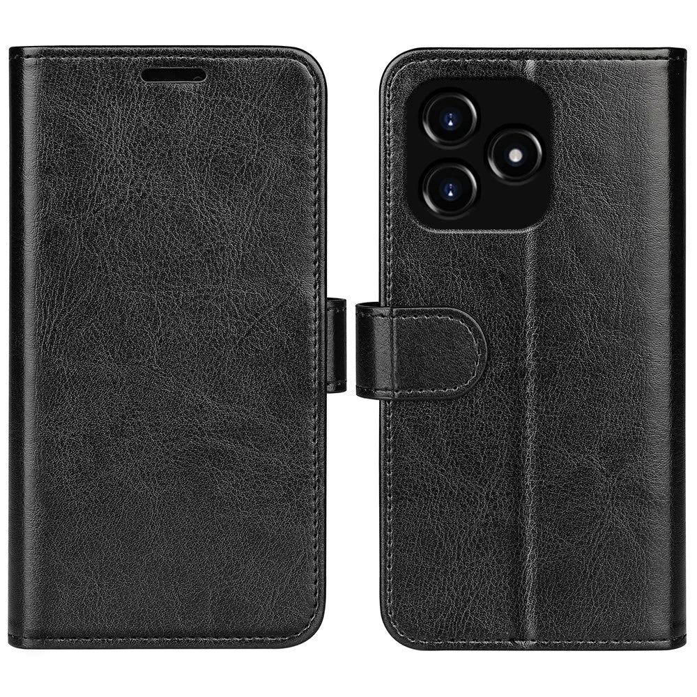 For Realme Narzo N53 4G Anti-collision Crazy Horse Texture Phone Wallet Case PU Leather Stand Cover - Black - 1