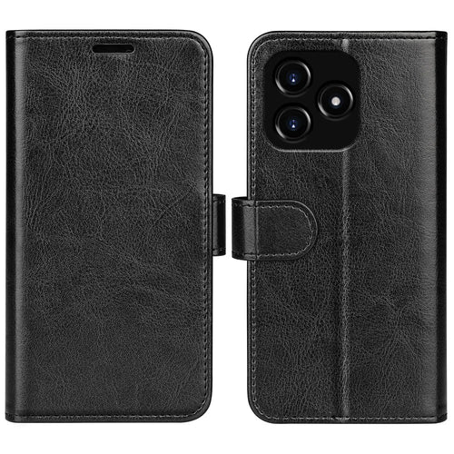 For Realme Narzo N53 4G Anti-collision Crazy Horse Texture Phone Wallet Case PU Leather Stand Cover - Black - 1