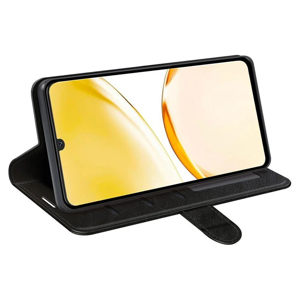 For Realme Narzo N53 4G Anti-collision Crazy Horse Texture Phone Wallet Case PU Leather Stand Cover - Black - 3
