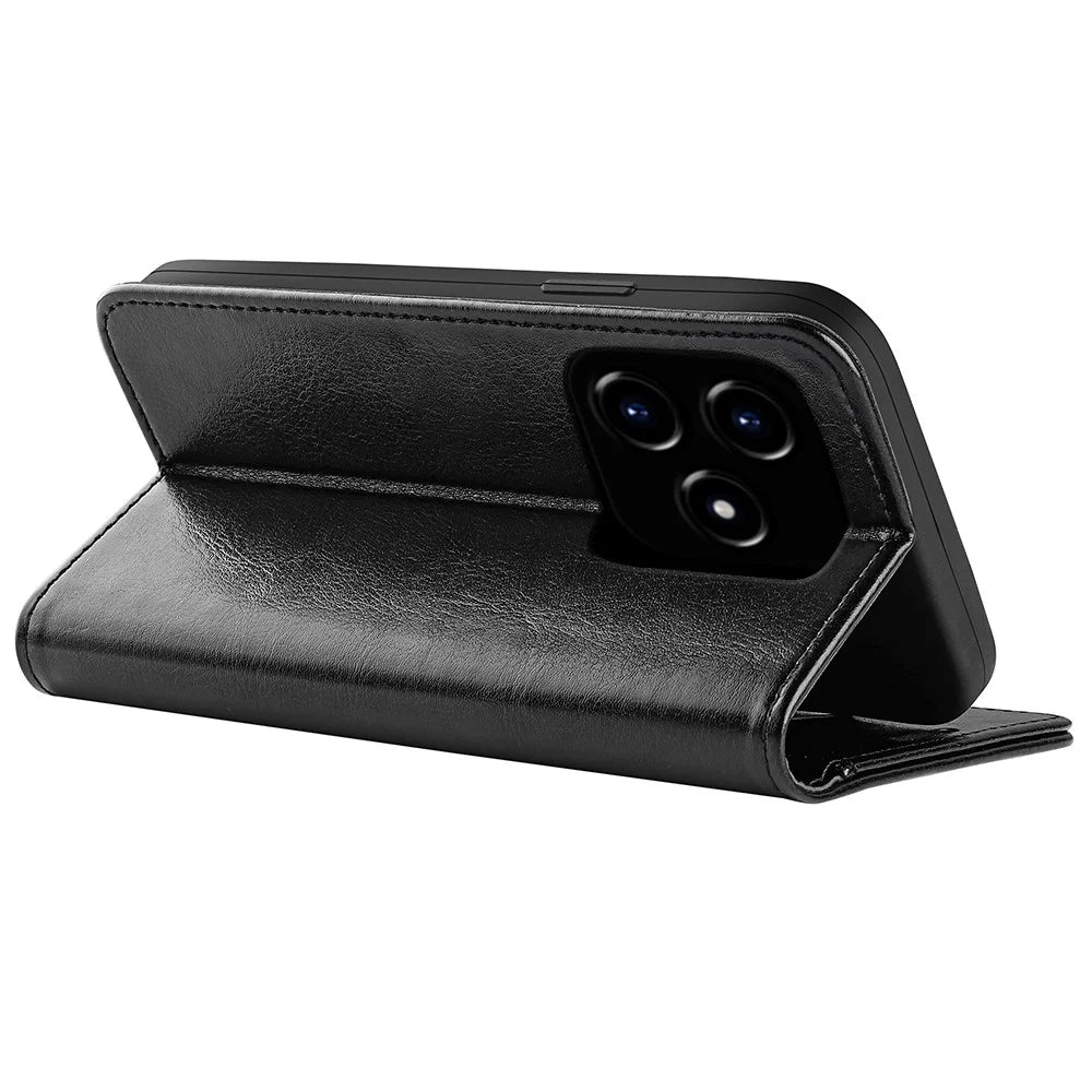For Realme Narzo N53 4G Anti-collision Crazy Horse Texture Phone Wallet Case PU Leather Stand Cover - Black - 4
