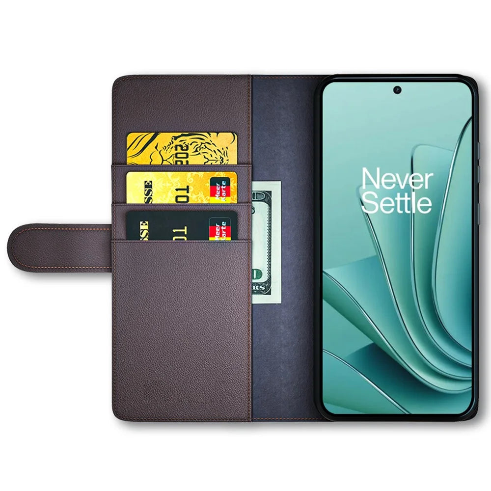 For OnePlus Ace 2V / Nord 3 5G Case Genuine Split Leather Phone Cover with Wallet Stand - Brown - 2