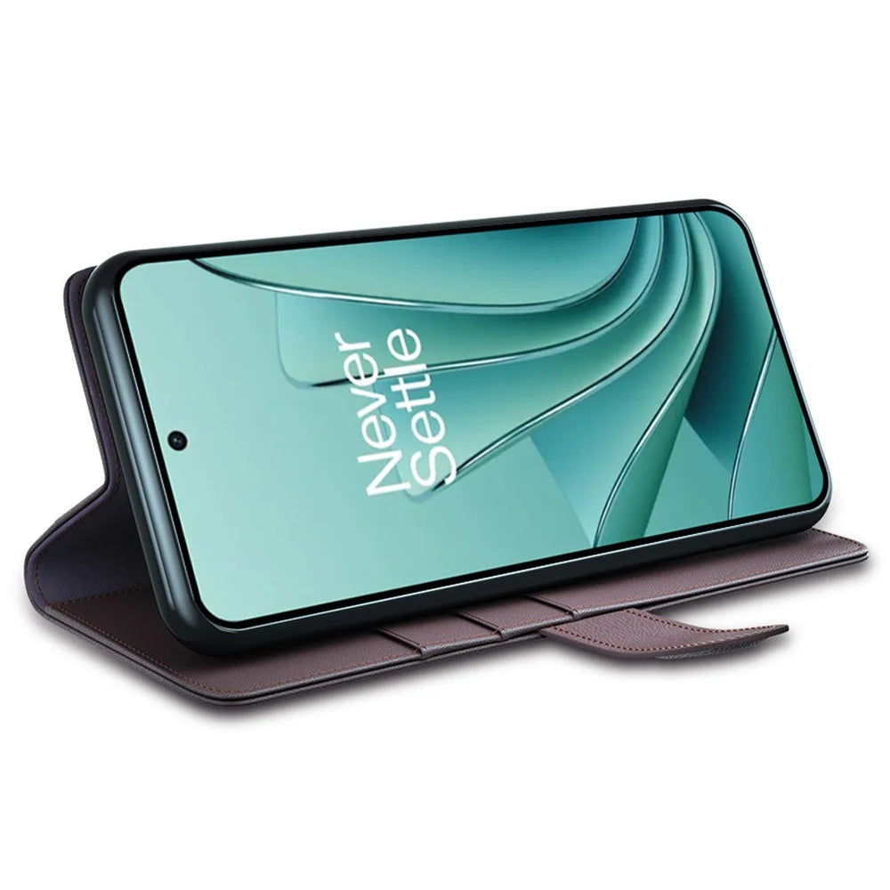 For OnePlus Ace 2V / Nord 3 5G Case Genuine Split Leather Phone Cover with Wallet Stand - Brown - 3