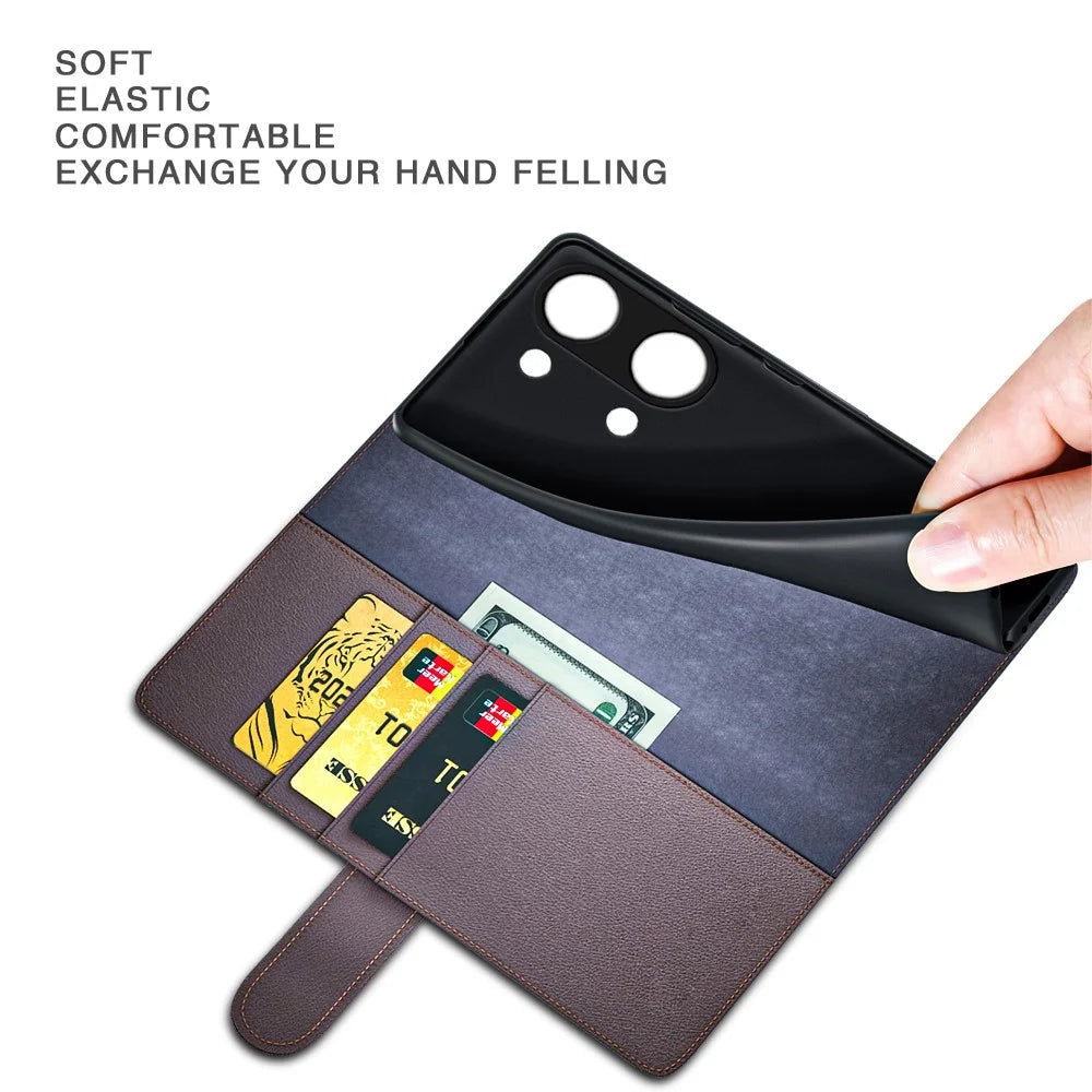 For OnePlus Ace 2V / Nord 3 5G Case Genuine Split Leather Phone Cover with Wallet Stand - Brown - 5