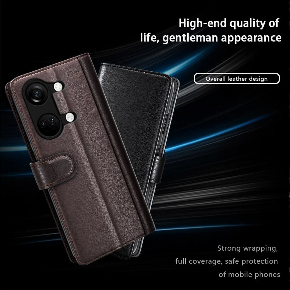 For OnePlus Ace 2V / Nord 3 5G Case Genuine Split Leather Phone Cover with Wallet Stand - Brown - 6
