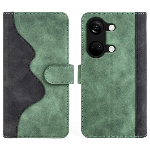 Wallet Shell for OnePlus Ace 2V / Nord 3 5G PU Leather Phone Cover Dual-color Splicing Stand Case - Green - 1