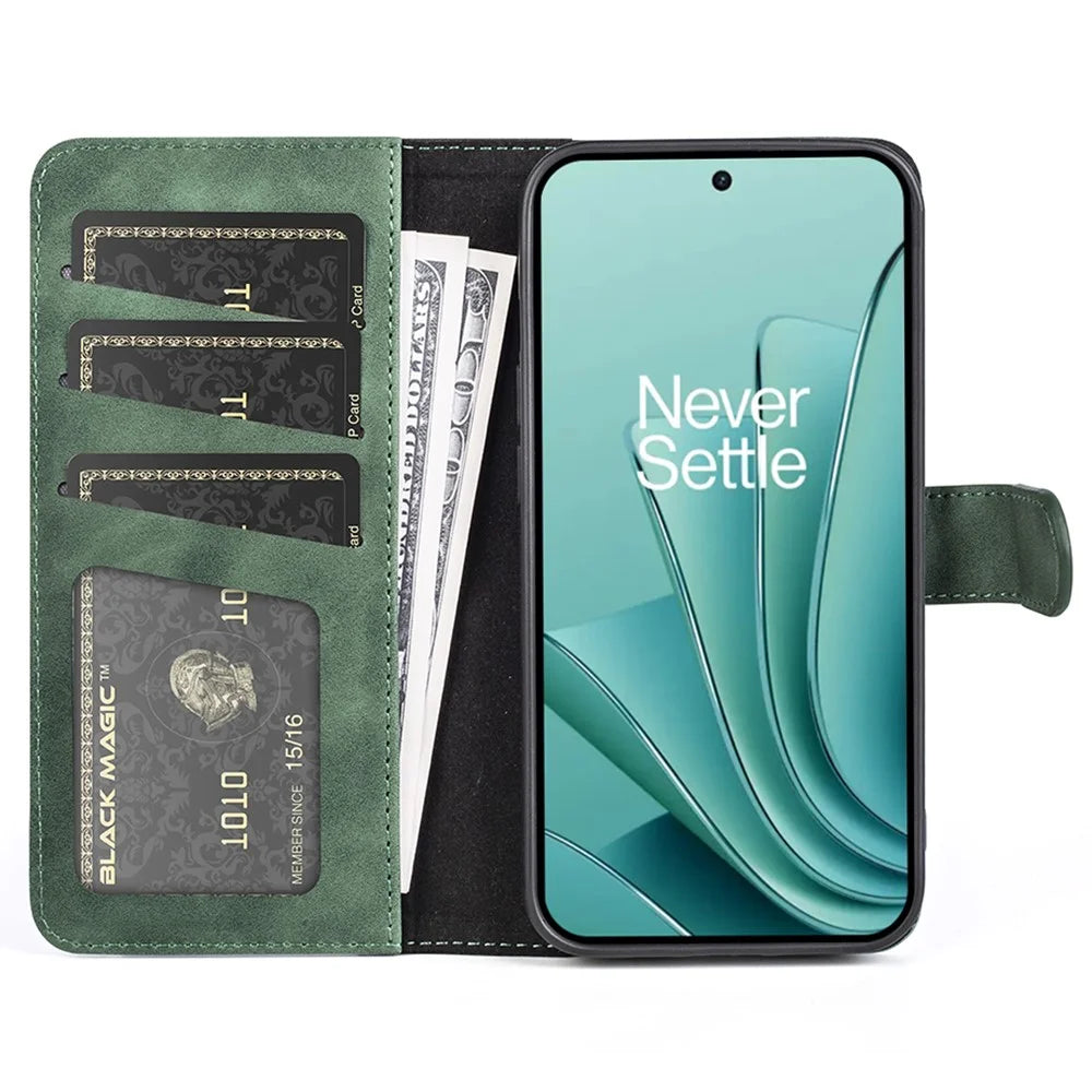 Wallet Shell for OnePlus Ace 2V / Nord 3 5G PU Leather Phone Cover Dual-color Splicing Stand Case - Green - 2