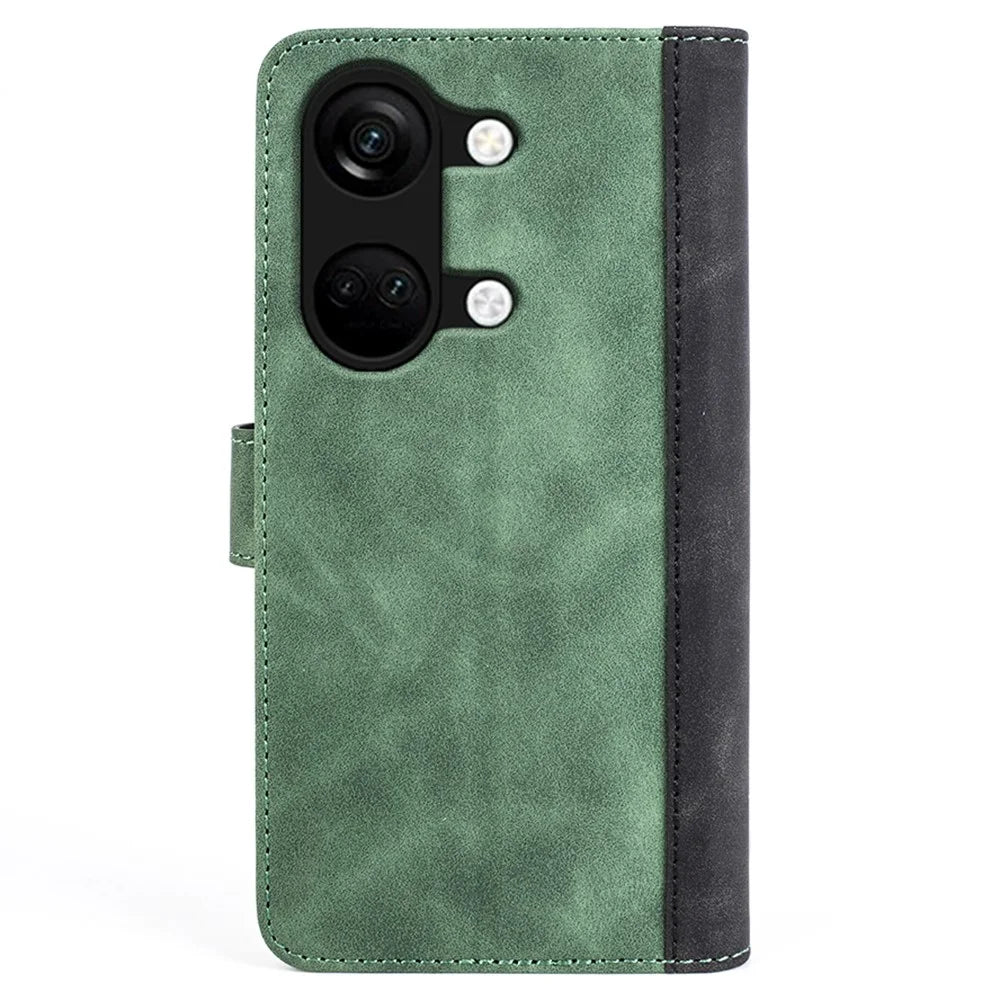 Wallet Shell for OnePlus Ace 2V / Nord 3 5G PU Leather Phone Cover Dual-color Splicing Stand Case - Green - 7