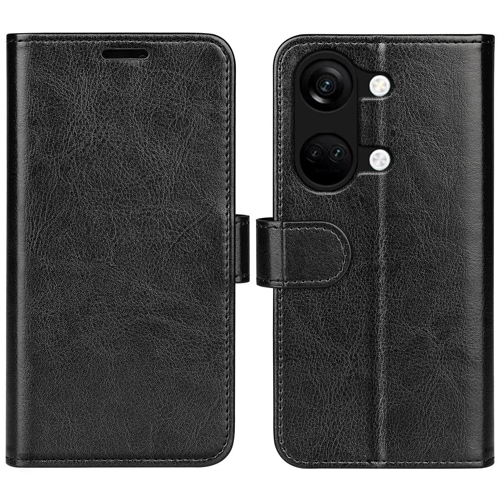 For OnePlus Ace 2V / Nord 3 5G Crazy Horse Texture Phone Wallet Case PU Leather Horizontal Stand Cover - Black - 1
