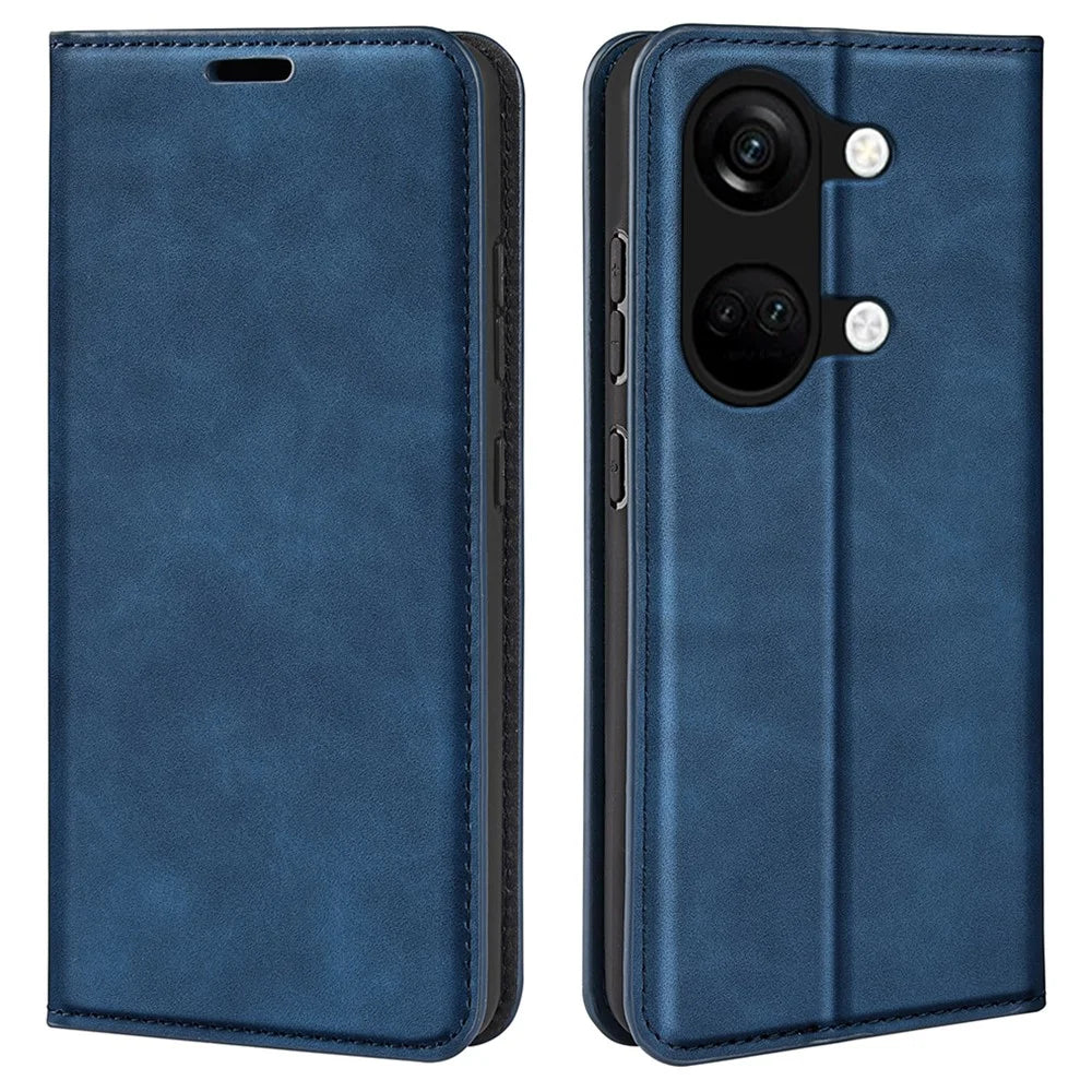 Skin-touch Stand Cover for OnePlus Ace 2V / Nord 3 5G Mobile Phone PU Leather Wallet Shell Flip Case - Blue - 1