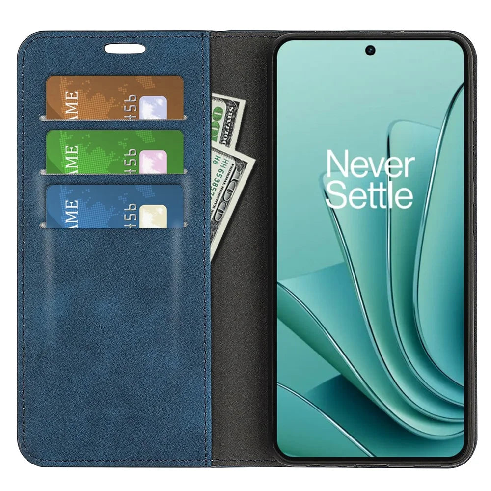 Skin-touch Stand Cover for OnePlus Ace 2V / Nord 3 5G Mobile Phone PU Leather Wallet Shell Flip Case - Blue - 2