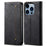 For iPhone 15 Pro Max Phone Case PU Leather Jeans Cloth Texture Wallet Stand Anti-Scratch Phone Cover - Black - 1