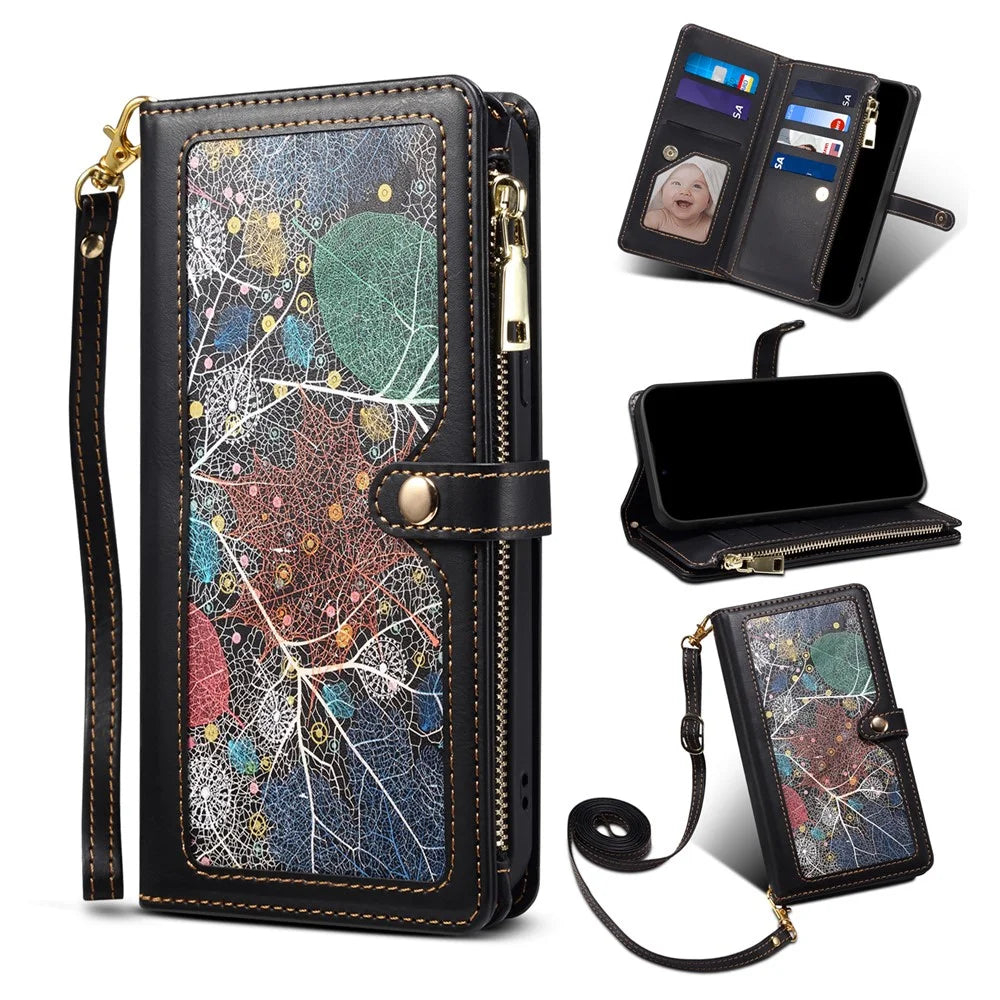 ESEBLE Wallet Leather Phone Case for iPhone 15 Plus , RFID Blocking Zipper Pocket Phone Stand Cover - Black - 1