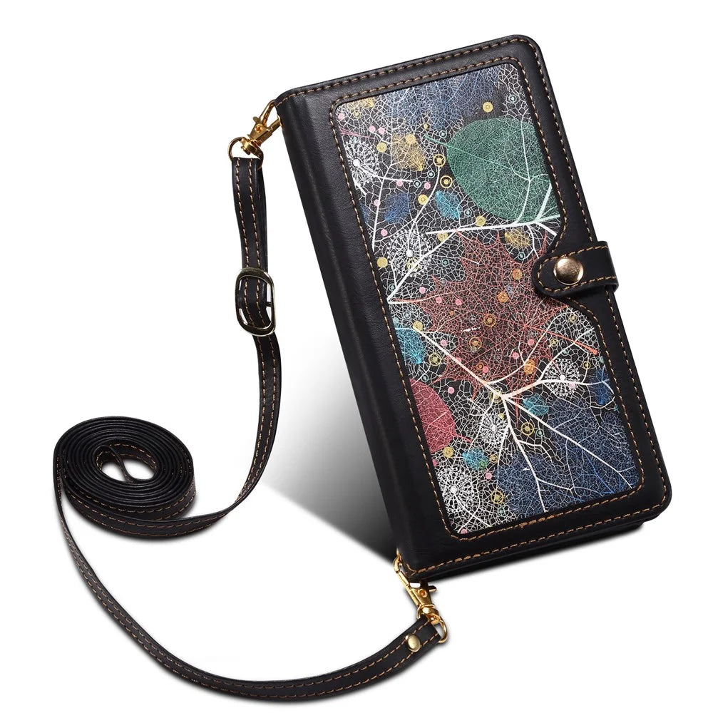 ESEBLE Wallet Leather Phone Case for iPhone 15 Plus , RFID Blocking Zipper Pocket Phone Stand Cover - Black - 4