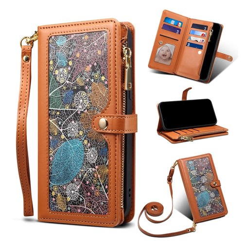 ESEBLE RFID Blocking Wallet Leather Cover for iPhone 15 , Zipper Pocket Stand Phone Case - Brown - 1