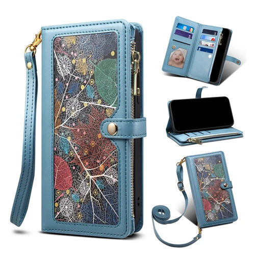 ESEBLE RFID Blocking Wallet Case for iPhone 15 Pro , PU Leather Stand Zipper Pocket Phone Cover - Blue - 1