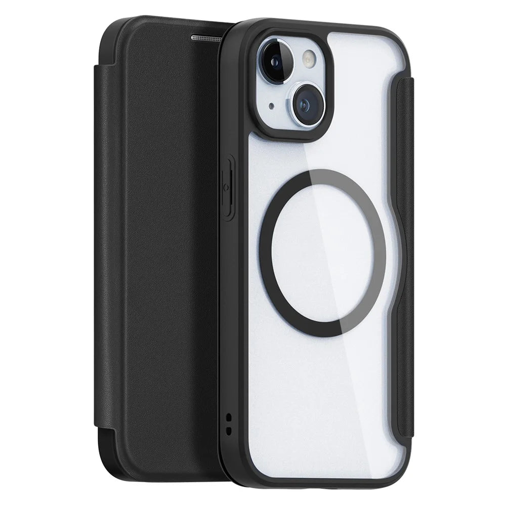For iPhone 15 Leather Case DUX DUCIS Skin X Pro Series Flip Cover Compatible with MagSafe - Black - 1