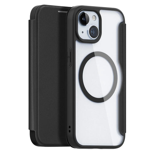 For iPhone 15 Leather Case DUX DUCIS Skin X Pro Series Flip Cover Compatible with MagSafe - Black - 1